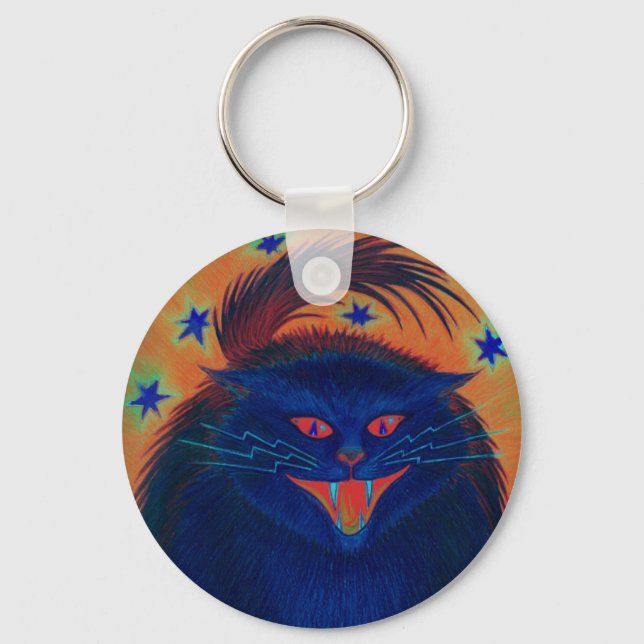 Chaveiro Azul de Gato Assustador (Frente)