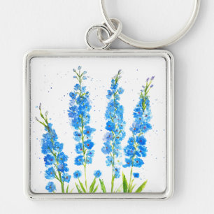 Chaveiro Azul delfinium floral aquarela elegante