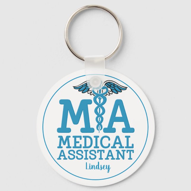 Chaveiro Azul do Assistente Médico Personalizado (Frente)