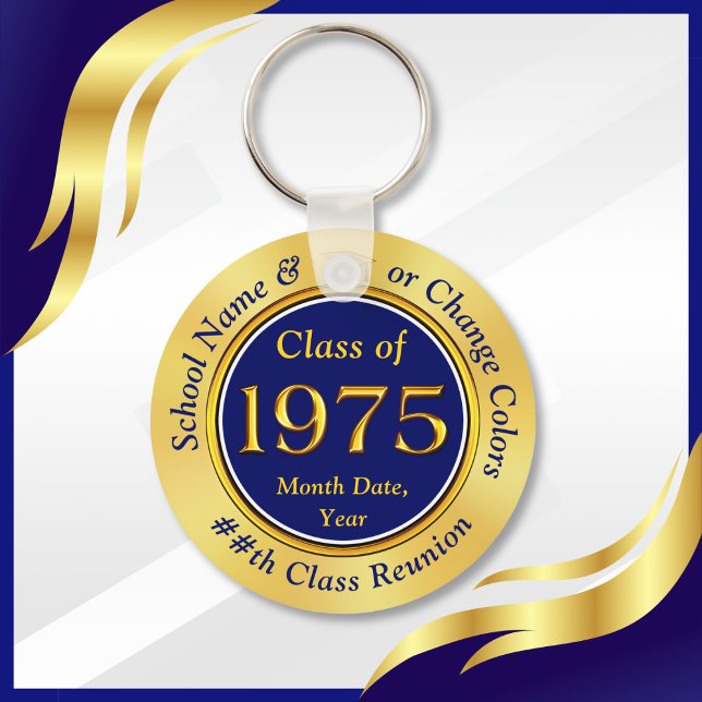 Chaveiro Azul Dourado, Classe de 1975, 50ª Classe de Favor  (Class of 1975. 50 year class reunion souvenirs. Navy Blue and Gold, Class of 75 Reunion, Favors.)