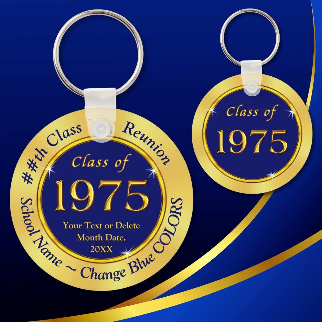 Chaveiro Azul Dourado, Classe de 1975, Classe de Favoritos  (Class of 75, Class Reunion Party Favors. Personalized, Class of 1975 Reunion, Gifts. Class of 1975.)