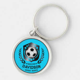 Chaveiro Azul e Preto Personalizado Futebol Texto Personali