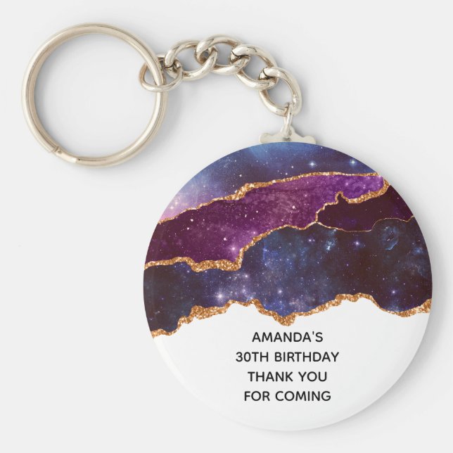 Chaveiro Azul e Roxo Espaço e Estrelas Modernas Aniversário (Frente)