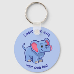 Chaveiro Azul Elefante de Texto Personalizado