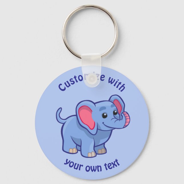 Chaveiro Azul Elefante de Texto Personalizado (Frente)