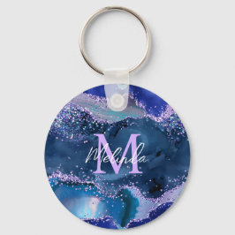Chaveiro Azul Escuro e Glitter Agate do Oceano Glitter Púrp