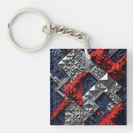 Chaveiro Azul Escuro Vermelho Vibrante Prata Micro Mosaico