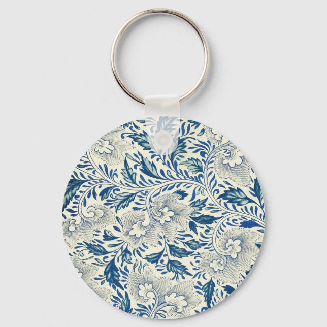 Chaveiro Azul Floral Vintage Asiático: Chinoiserie Antiga (Frente)