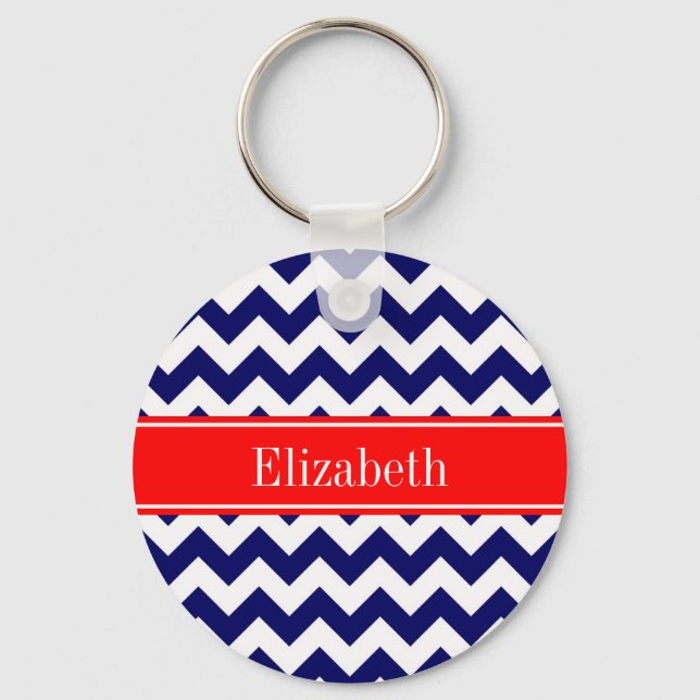 Chaveiro Azul Marinho Branco Chevron Zigue-Zague Vermelho N (Frente)