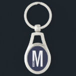 Chaveiro Azul Marinho Moderno Personalizado Monograma e Nom<br><div class="desc">Design Moderno de Monograma com letra de monograma personalizada "M" e nome em estilo de fonte sans serif moderno e negrito.
Presente perfeito para ele, presente do Dia dos Pais, presente para padrinhos e mais.</div>