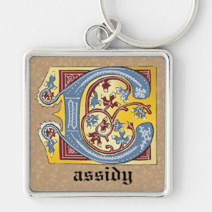 Chaveiro Azul Medieval e Vermelho Ivy Iluminado - Letra C
