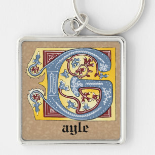 Chaveiro Azul Medieval e Vermelho Ivy Iluminado - Letra G