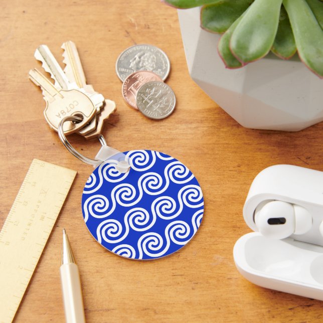 Chaveiro Azul Padrão de Ondas Chave Meander Grego (Mesa)