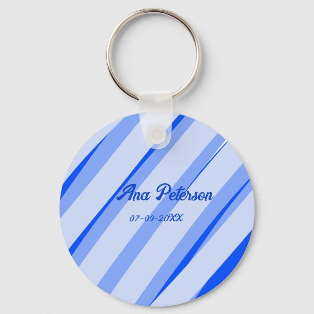 Chaveiro Azul pastel adicionar nome data boho retro padrão  (Frente)