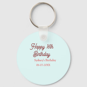 Chaveiro Azul pastel vermelho feliz aniversário de 16 anos