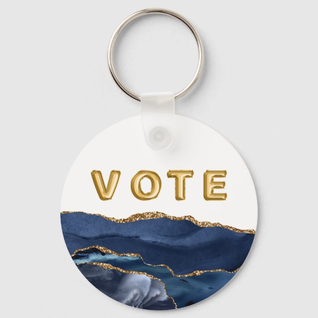 Chaveiro Azul Patriótico Vote Ágata Dourada (Frente)
