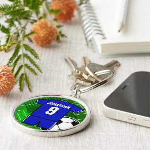 Chaveiro Azul personalizado do jérsei de futebol com branc