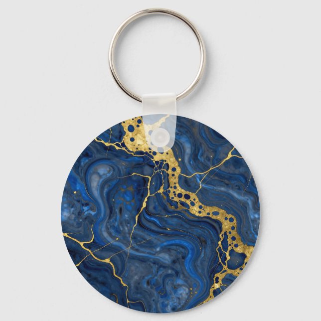 Chaveiro Azul Profundo Veias Douradas Abstrato (Frente)