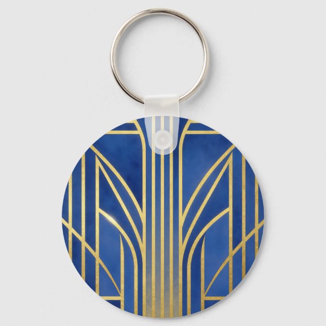 Chaveiro Azul Real Ouro Art Deco (Frente)
