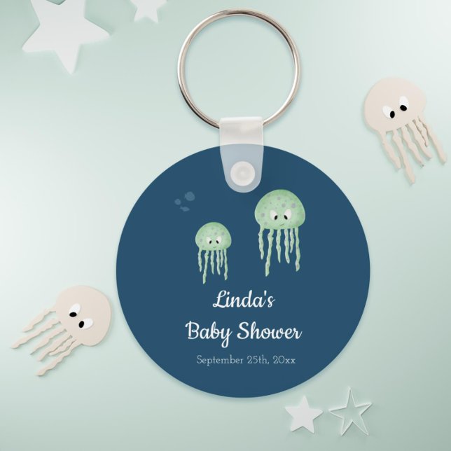 Chaveiro Azul sob o mar Chá de fraldas de medusa (Blue Under the Sea Jellyfish Baby Shower Keychain)
