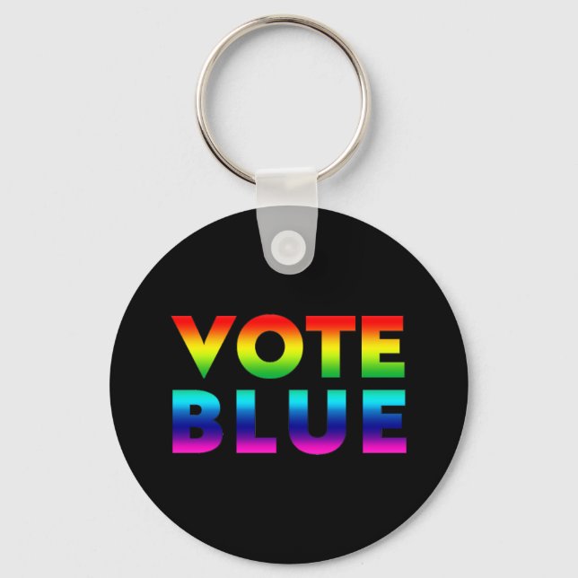 Chaveiro azul "vota", orgulho lgbtq, lgbt preto arco-íris (Frente)