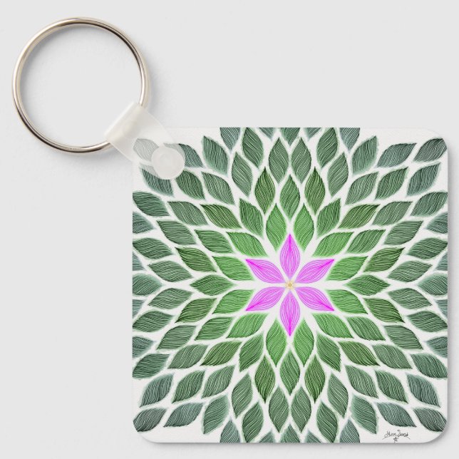 Chaveiro azulejo de flores rosa (Frente)