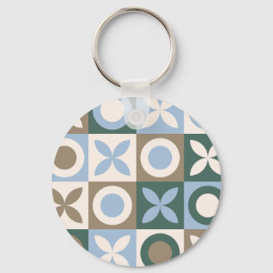 Chaveiro Azulejo Geométrico Azul e Marrom Padrão de Mosaico