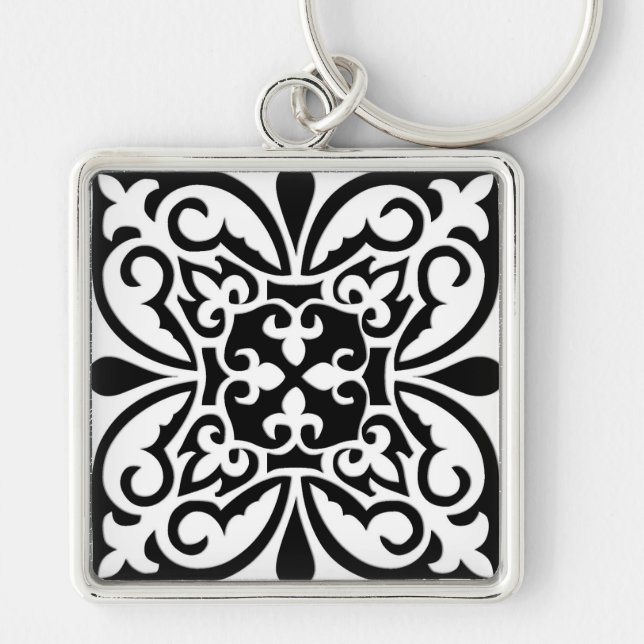 Chaveiro Azulejo marroquino - branco com fundo preto (Frente)