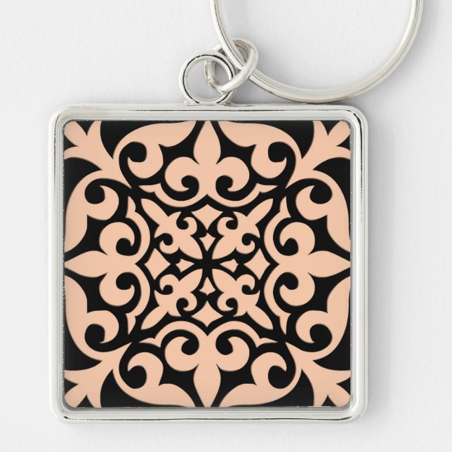 Chaveiro Azulejo marroquino - cor-de-rosa-pêssego e preto (Frente)