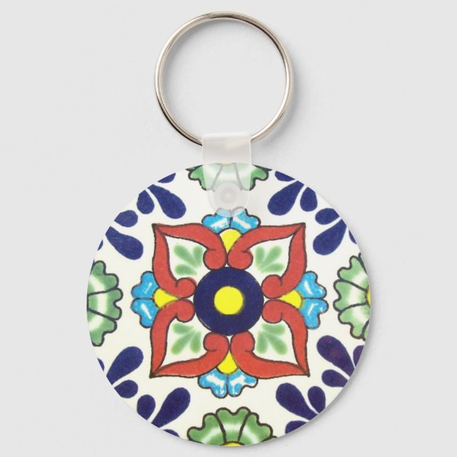 Chaveiro Azulejo mexicano Talavera (vermelho, verde, amarel (Frente)