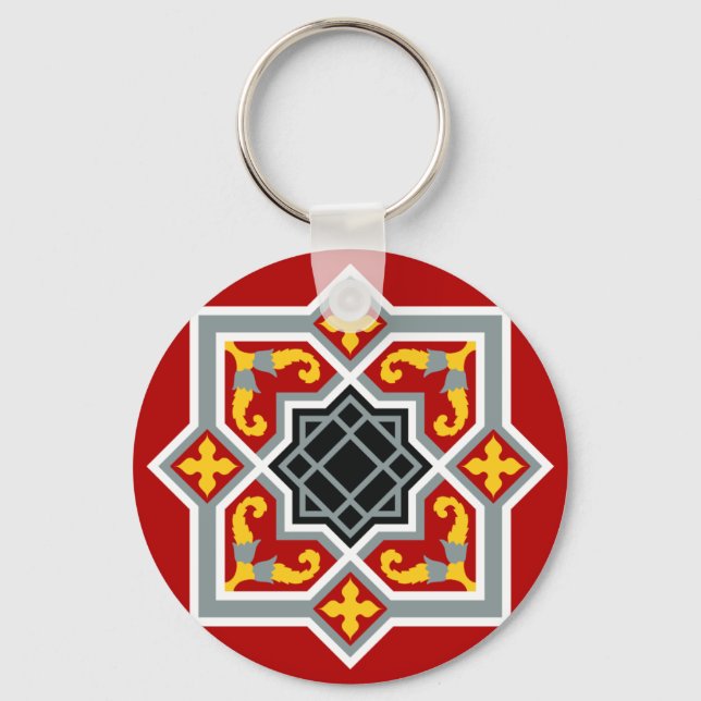 Chaveiro Azulejo Vintage Red Black Barcelona - Gráfico geom (Frente)