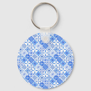 Chaveiro Azulejo zellige xadrezado azul e branco   Azulego 