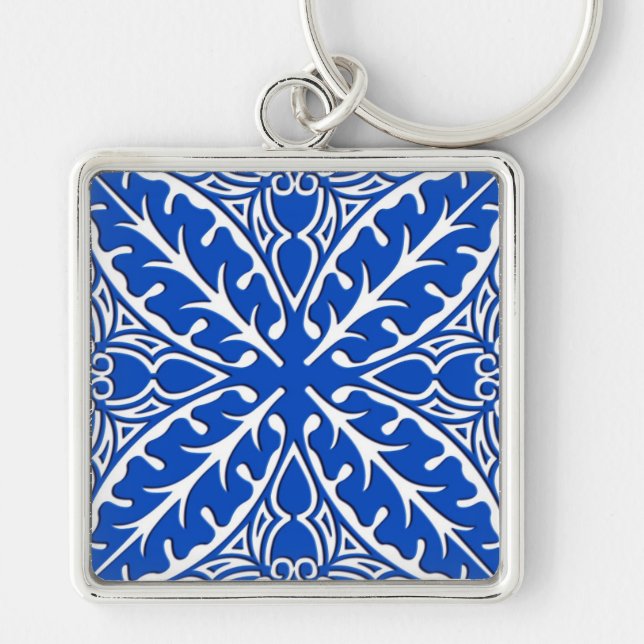 Chaveiro Azulejos marroquinos - azul de cobalto e branco (Frente)
