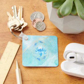 Chaveiro Azure Bloom, Arte de Flor Azul Elegante