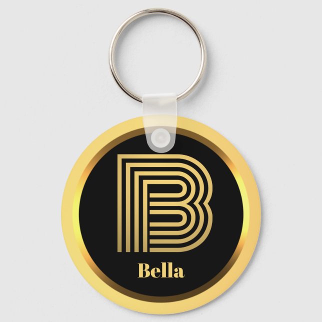 Chaveiro B Monograma Dourado Personalizado (Frente)