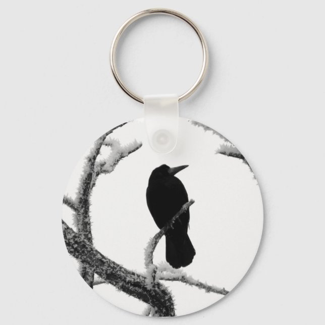 Chaveiro B&W Winter Raven Edgar Allan Poe (Frente)