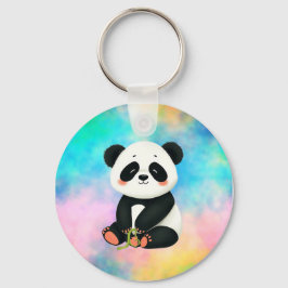 Chaveiro Baby Panda está segurando pedaço de bambu