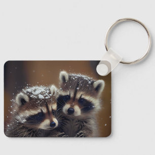 Chaveiro Baby Raccoons Huddle in Falling Snow