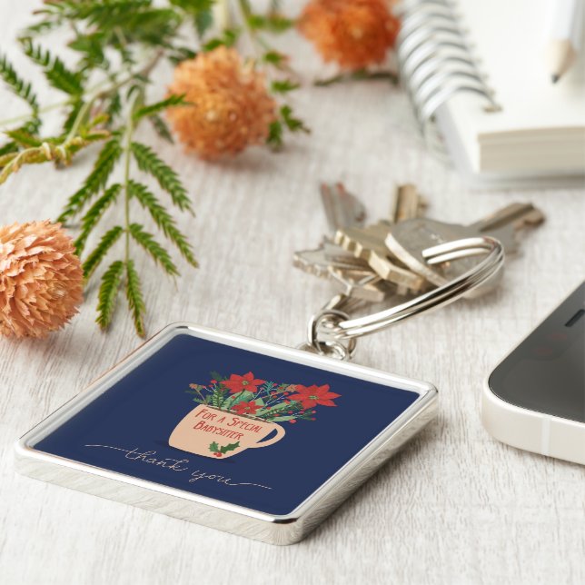 Chaveiro Babysitter Obrigado em Poinsettias de Natal (Lateral)