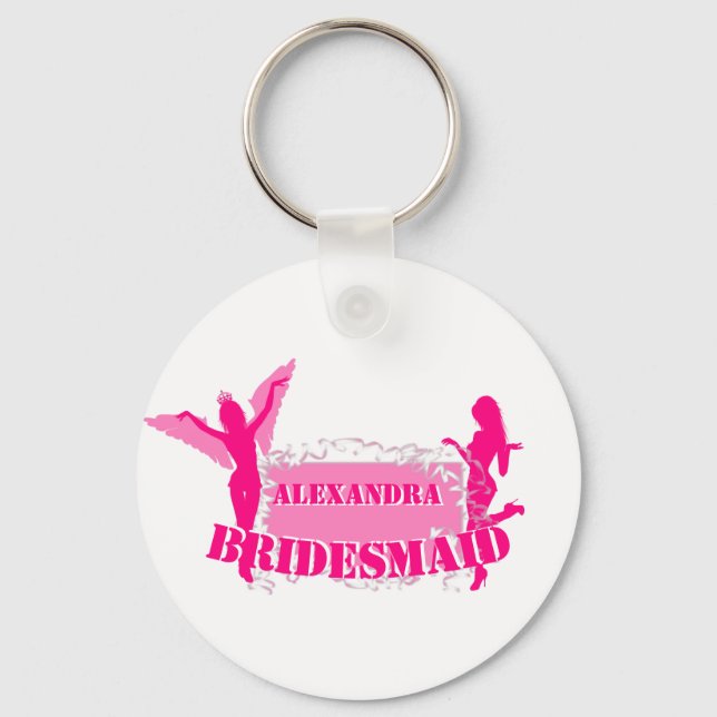 Chaveiro Bachelorette das damas de honra rosa (Frente)