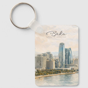Chaveiro Bacu Azerbaijão Capital Aquarela Presente de Viage