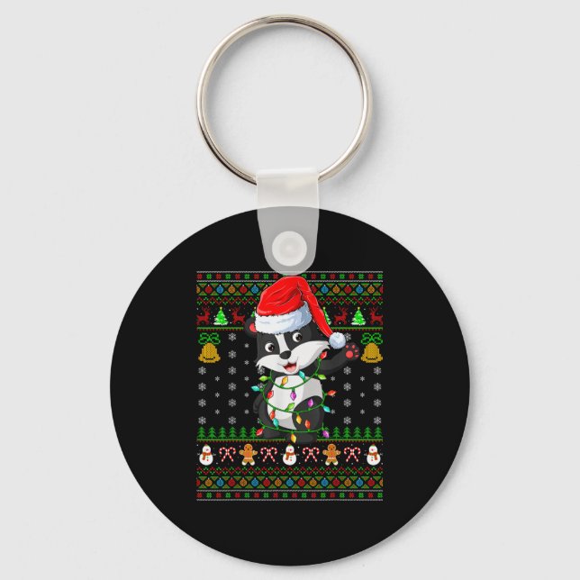 Chaveiro Badger Christmas Lights Funny Santa Ugly Sweaters  (Frente)