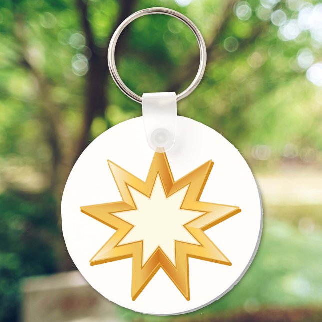 Chaveiro Baha'i (Nine pointed star. Symbol of the Baha’i faith in gold. ***Please note gold color is not metallic.***)