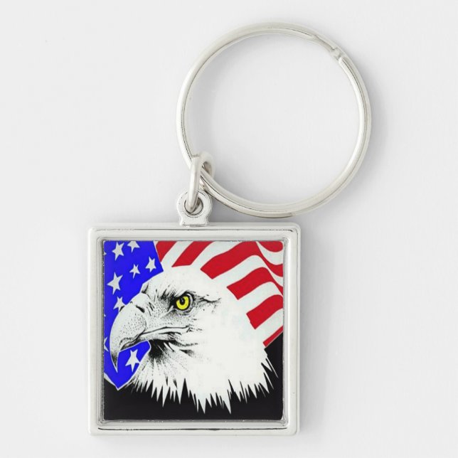 Chaveiro Bald Eagle e a bandeira americana (Frente)