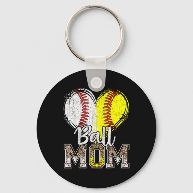 Chaveiro Ball Mãe Coração Baseball Mama de Softball Mãe Mãe (Frente)