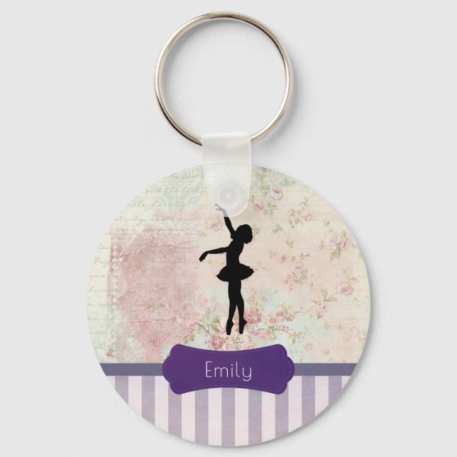 Chaveiro Ballerina Silhouette no Elegante Padrão Vintage (Frente)