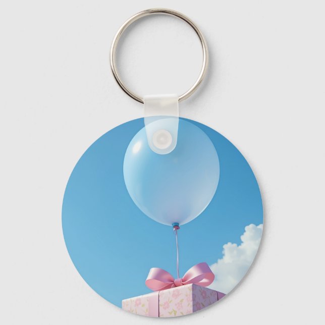 Chaveiro balloon with present in blue sky (Frente)