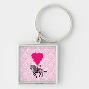 Chaveiro Balões cor-de-rosa e zebra vintage em forma de cor