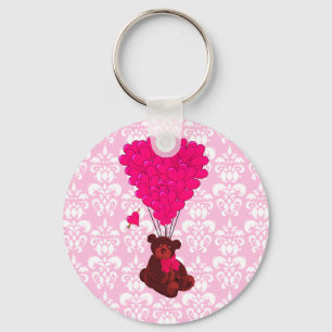 Chaveiro Balões de Urso e Cardíaco em damasco rosa