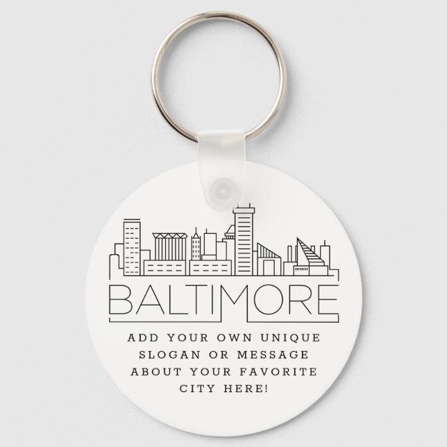 Chaveiro Baltimore Estilizado Skyline | Slogan Personalizad (Frente)